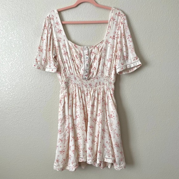 Free People Ditsy Floral Vintage Inspired Cottagecore Dandelion Mini Dress Ivory - Picture 5 of 15